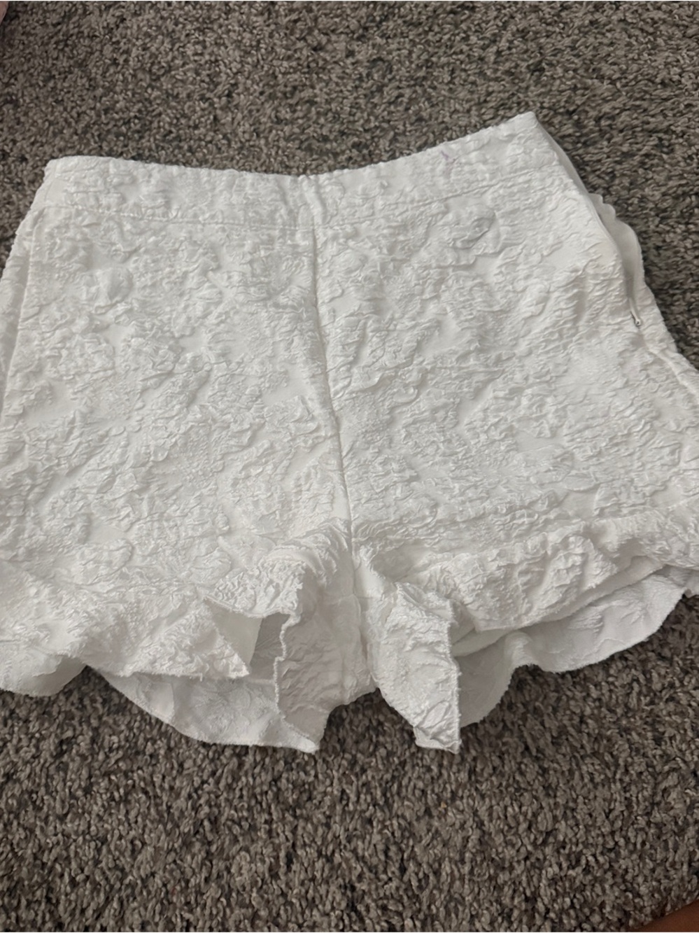 White Lace Ruffle Hem Women's Shorts